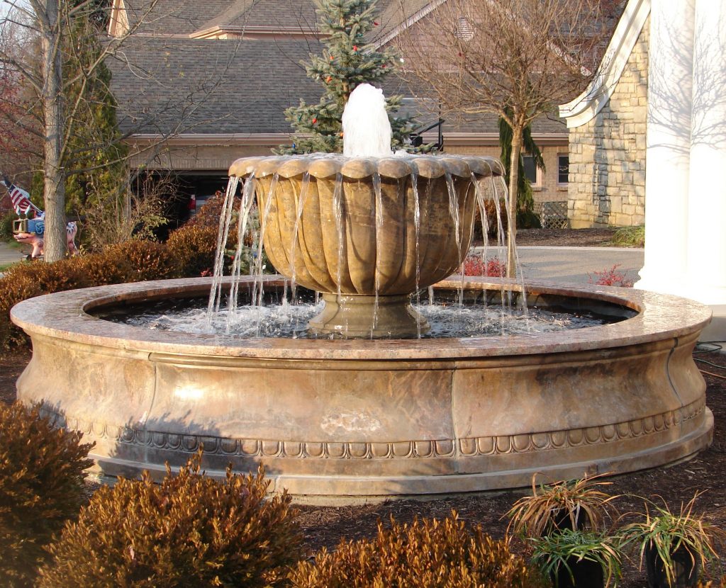 Chigwell Pool & Oak Leaf Urn Fountain in Glorious Yellow Marble - Stone