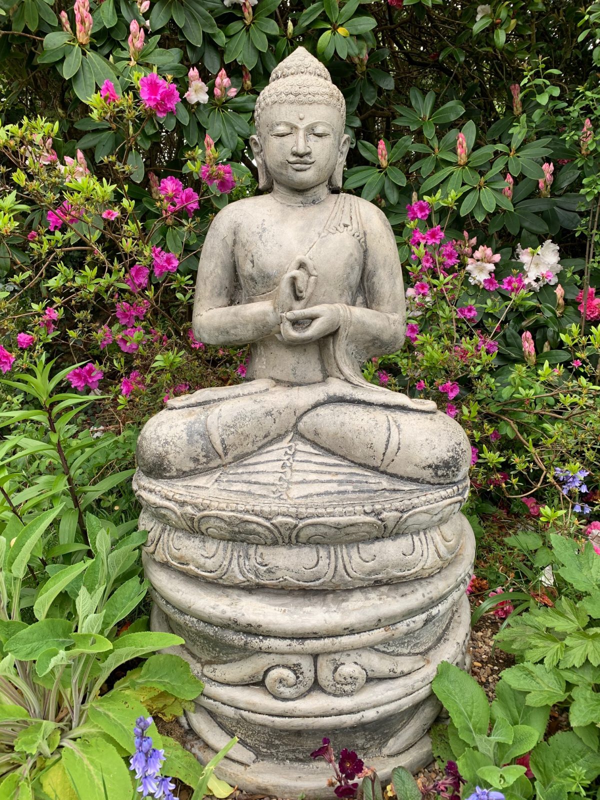 Dharma Buddha & Plinth - Stone Garden Ornaments & Garden Statues in UK