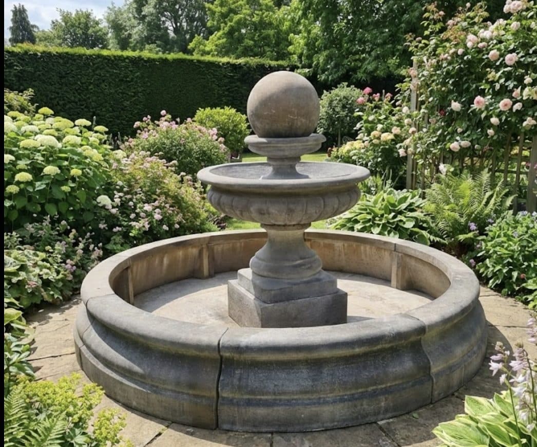 A collage of customer gardens featuring Geoffs Garden Ornaments products