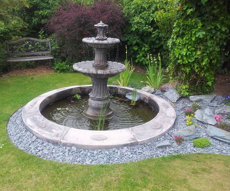 2 Tiered Barcelona Fountain, Laurel Single Pool Surround