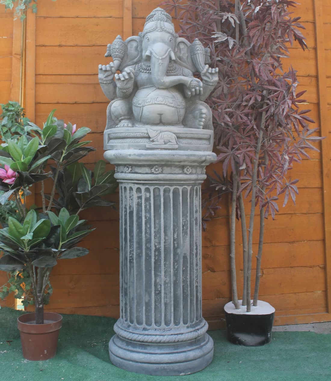 Ganesh & Large Round Fluted Plinth