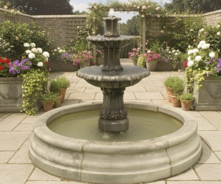 2 Tiered Barcelona Fountain with Small Romford Pool Surround