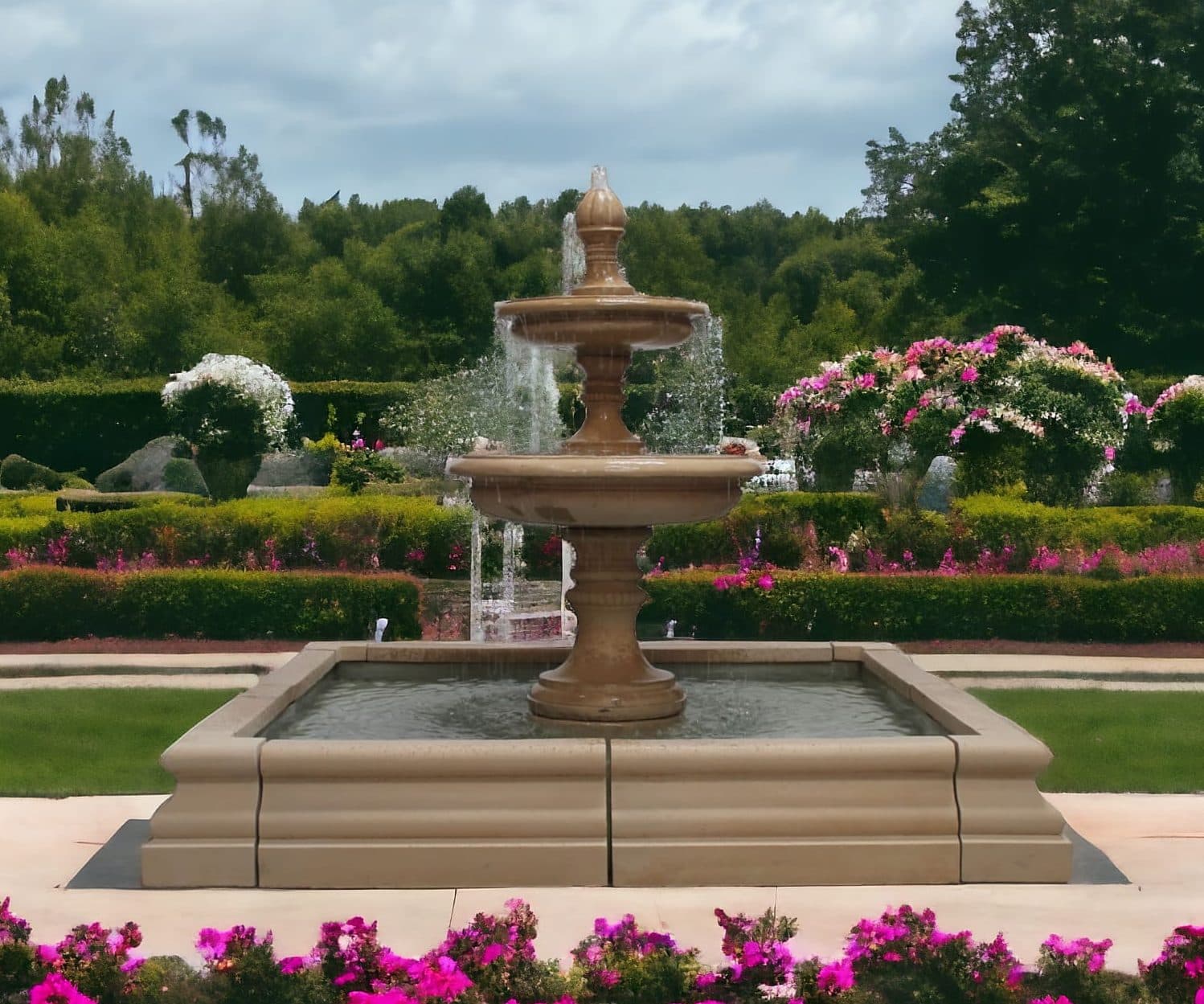 2 Tiered Edwardian or Hampshire Ball Fountain with Square Romford Pool Surround Larger Sizes Available