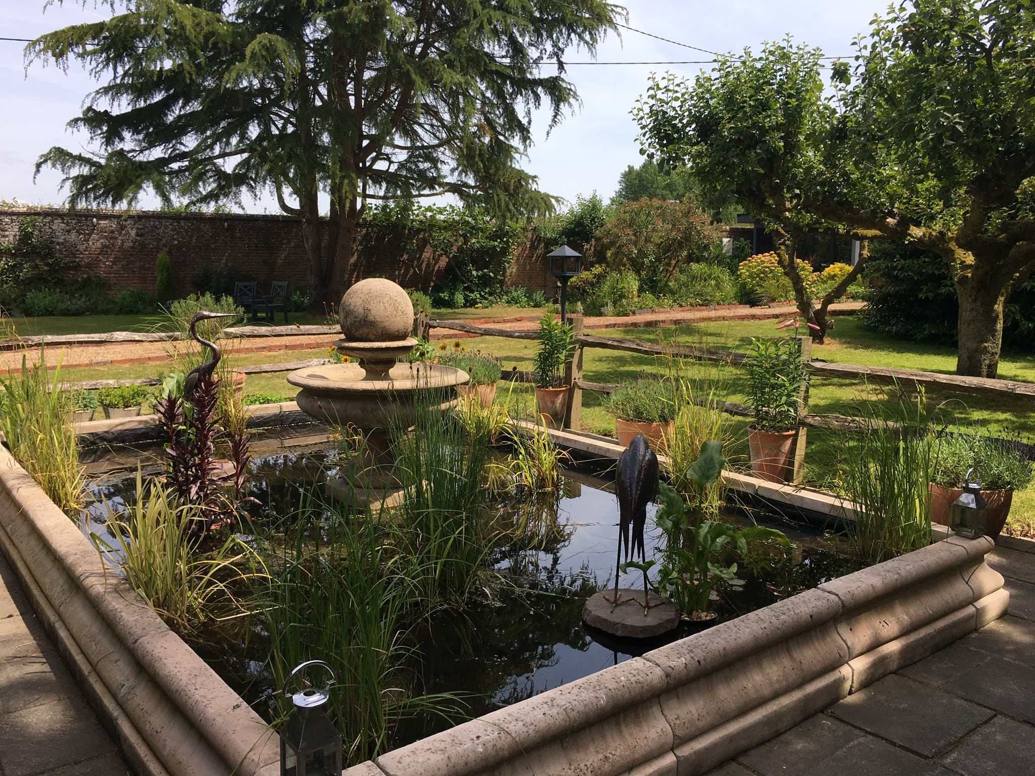 2 Tiered Edwardian or Hampshire Ball Fountain with Square Romford Pool Surround Larger Sizes Available