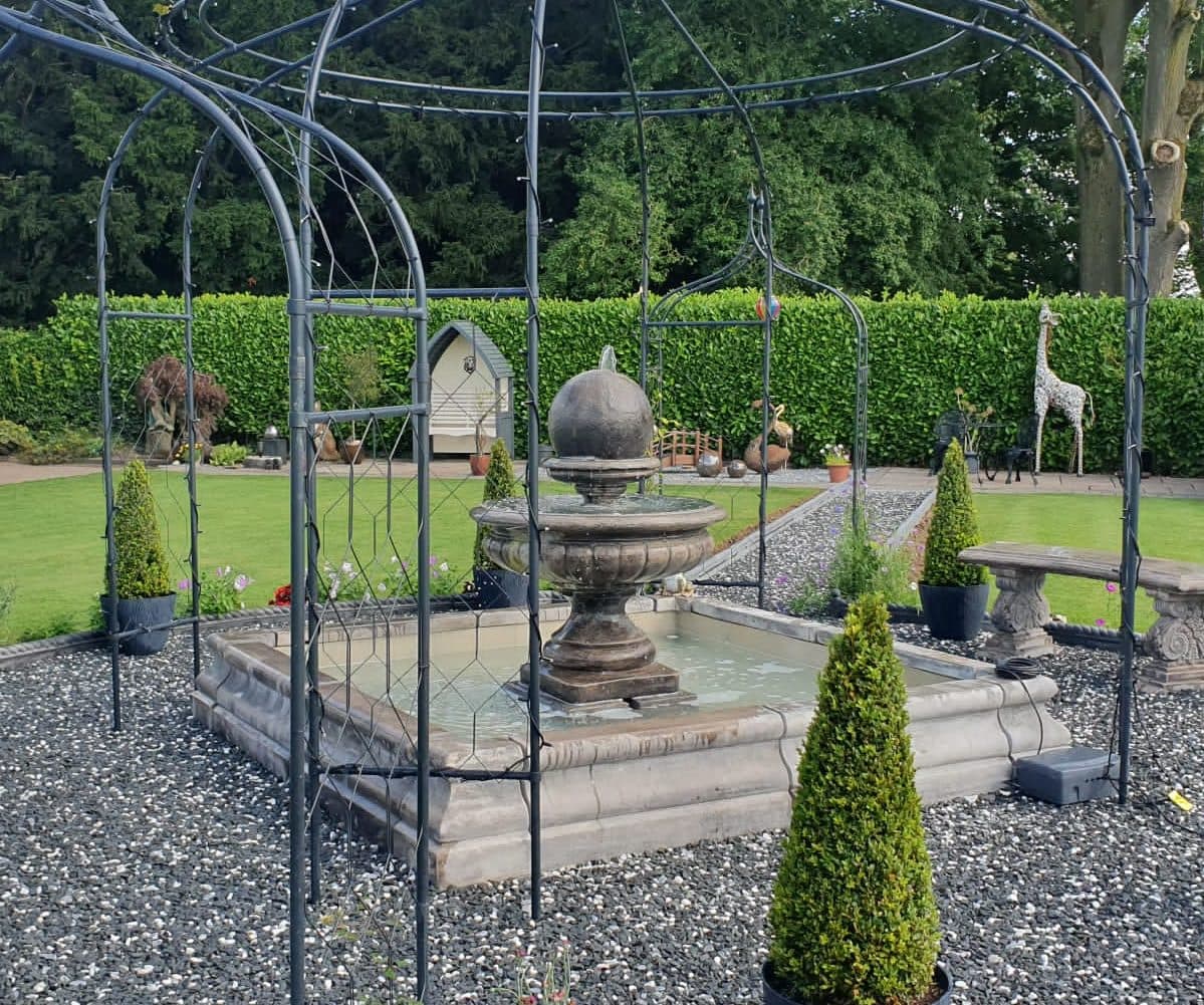 2 Tiered Edwardian or Hampshire Ball Fountain with Square Romford Pool Surround Larger Sizes Available