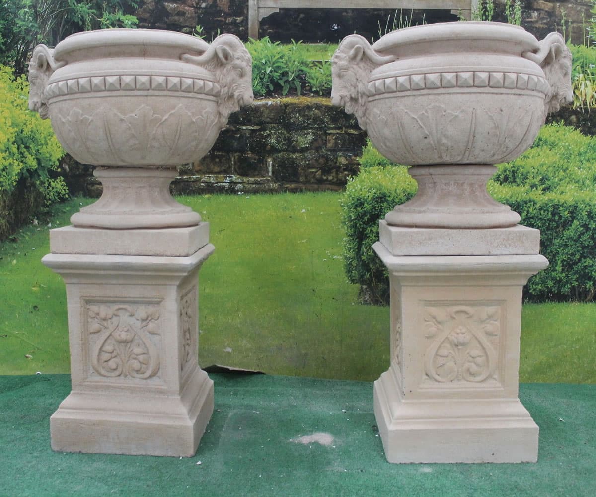 Single Rams Head Urn on Sherwood Plinth