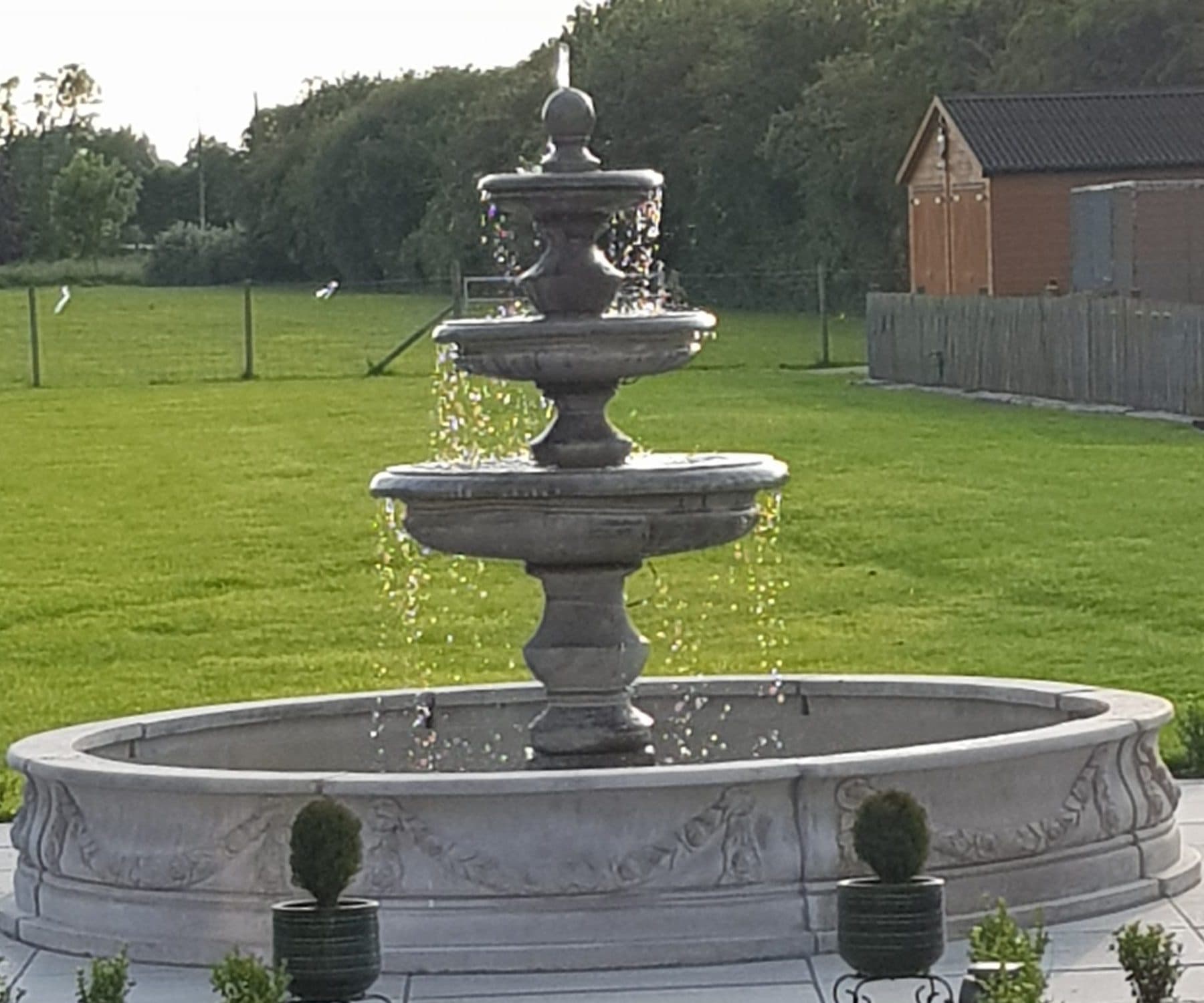 3 Tiered Edwardian Fountain or 3 Tiered Regis Fountain with Large Lawrence Pool Surround