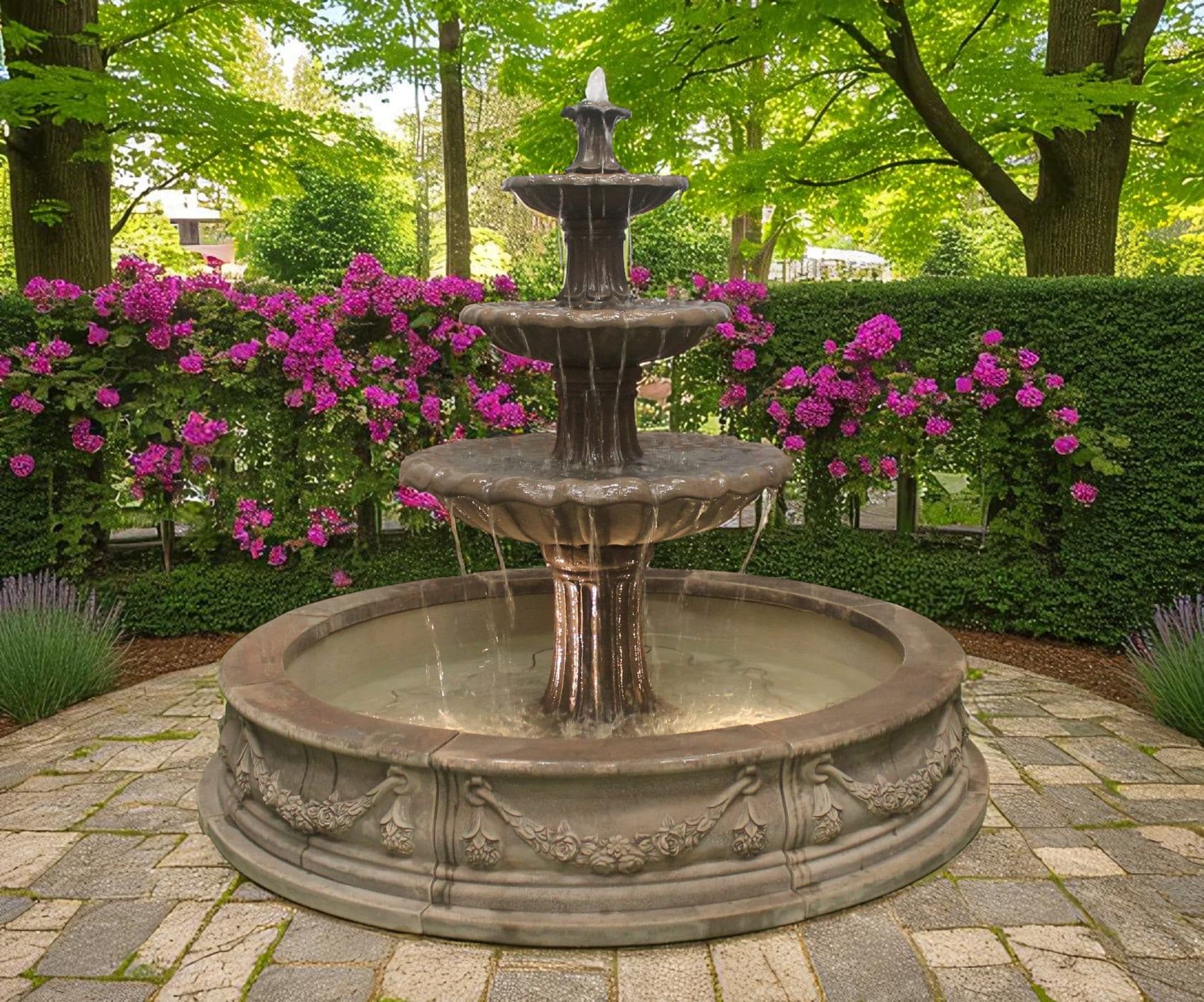 3 Tiered Barcelona or 3 Graces water fountain with small Lawrence pool