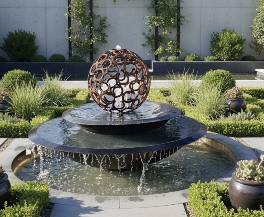 Circular Richmond water fountain with Riviera bowl and Horse shoe sculpture