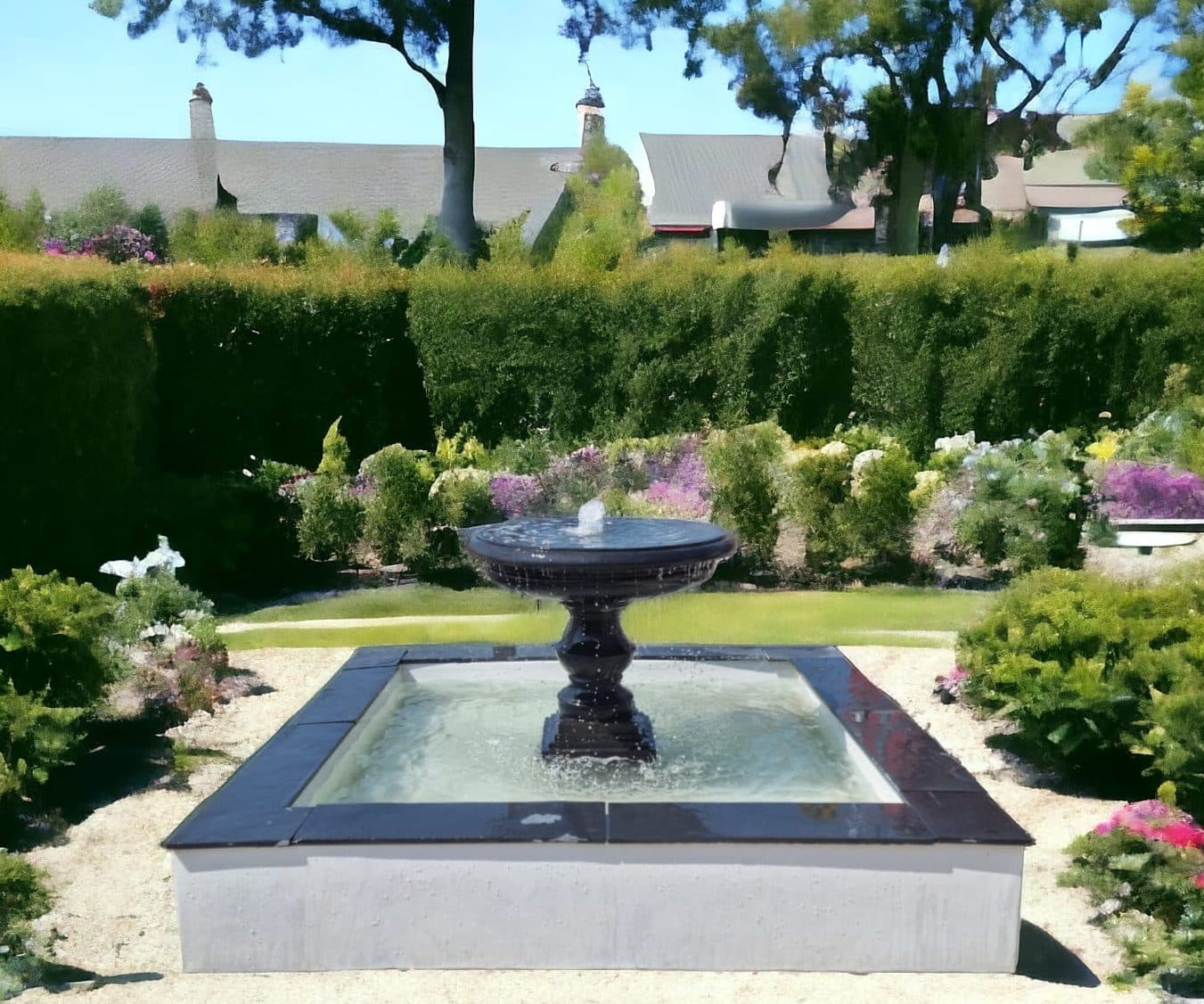Square Hayward pool with Regis fountain