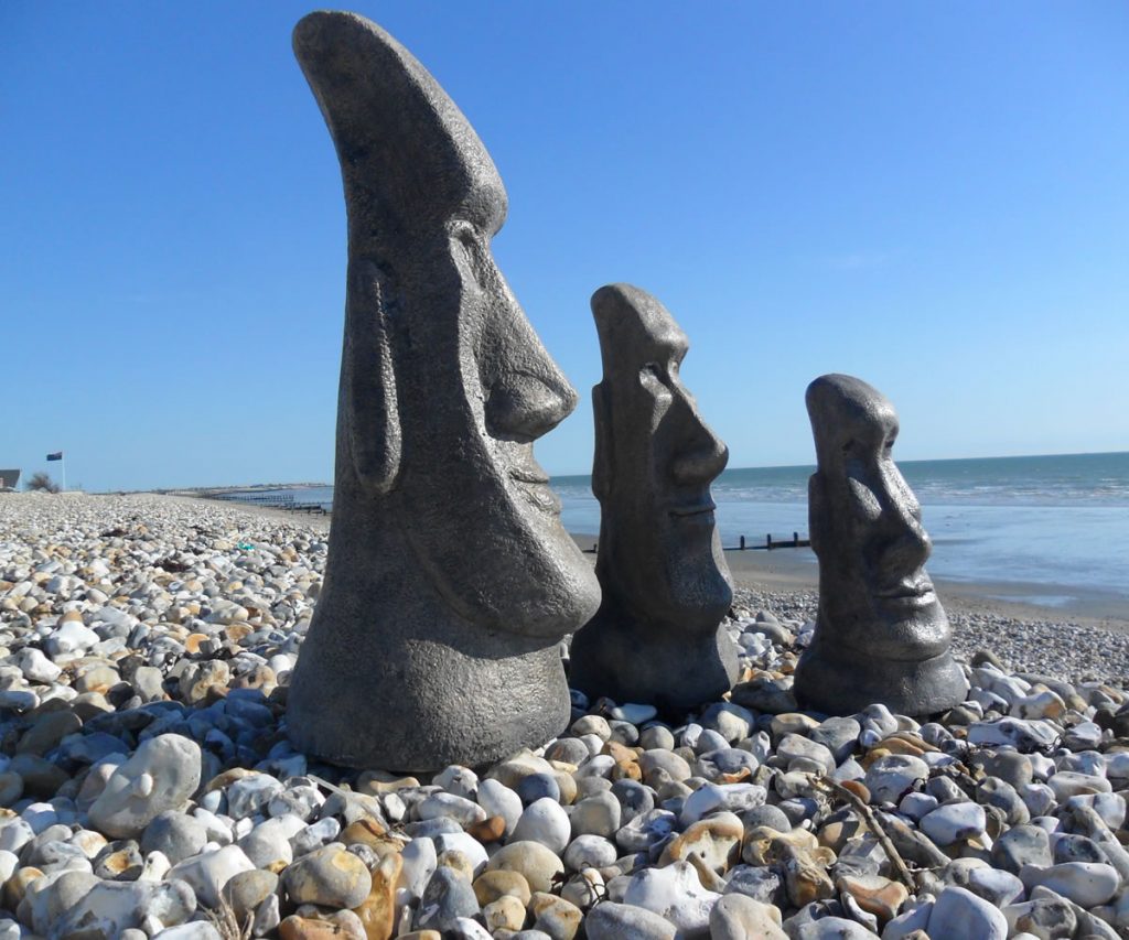 Set of Three Easter Island Heads Stone Garden Ornaments & Garden