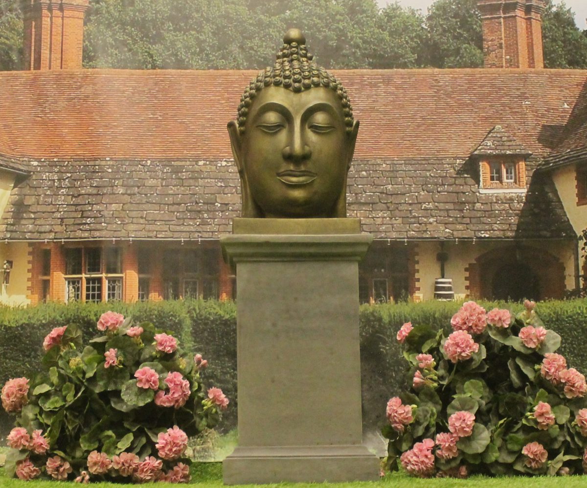 Buddha Head on Classic Plinth Stone Garden Ornaments & Garden Statues