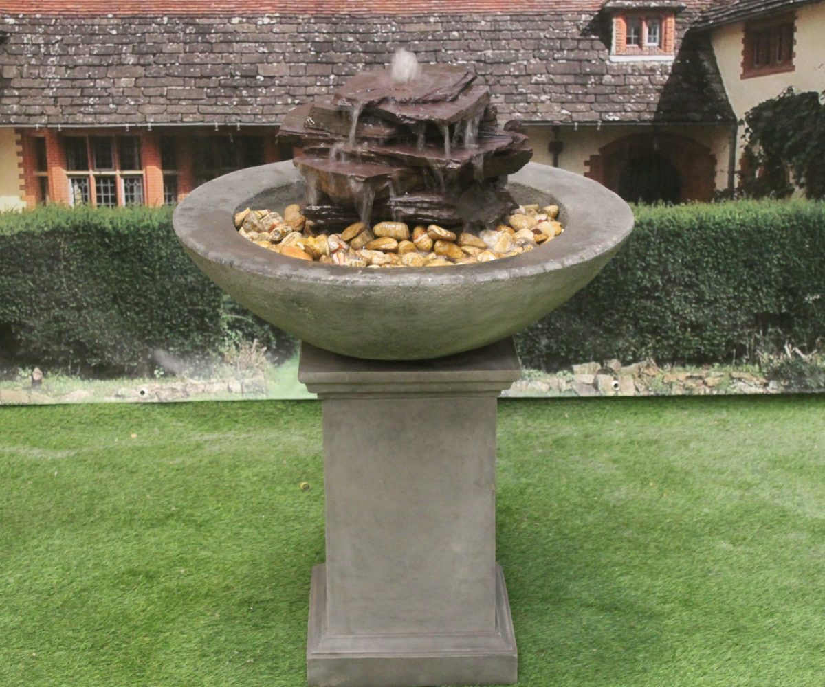 Modern Contemporary Patio Ball or Slate Fountain On Classic Plinth