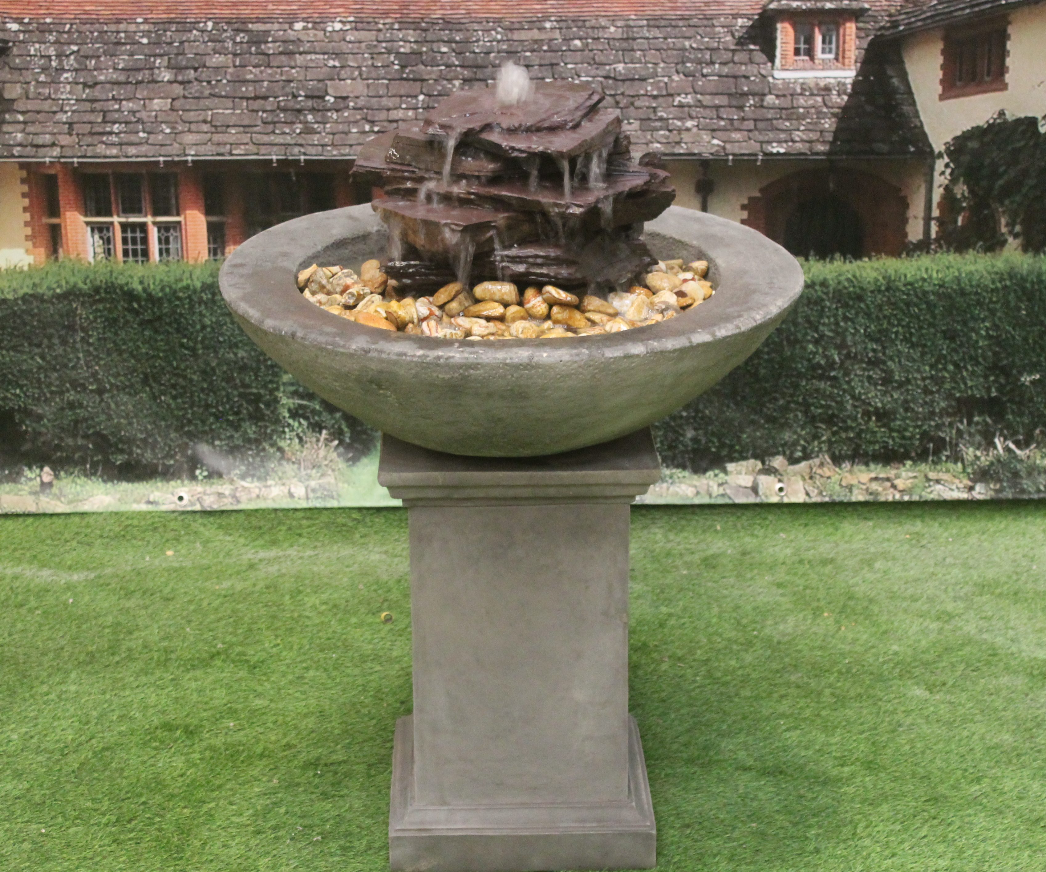 Modern Contemporary Patio Ball or Slate Fountain On Classic Plinth